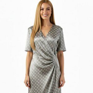 Escada by Margaretha Ley Dress Vintage Silk Midi Faux Wrap Polka Dots sz 42